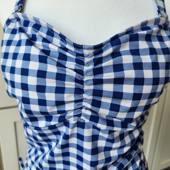 Rey Swimwear Elizabeth In Gingham Tankini Top Blue White Checkered Large - Picture 6 of 14